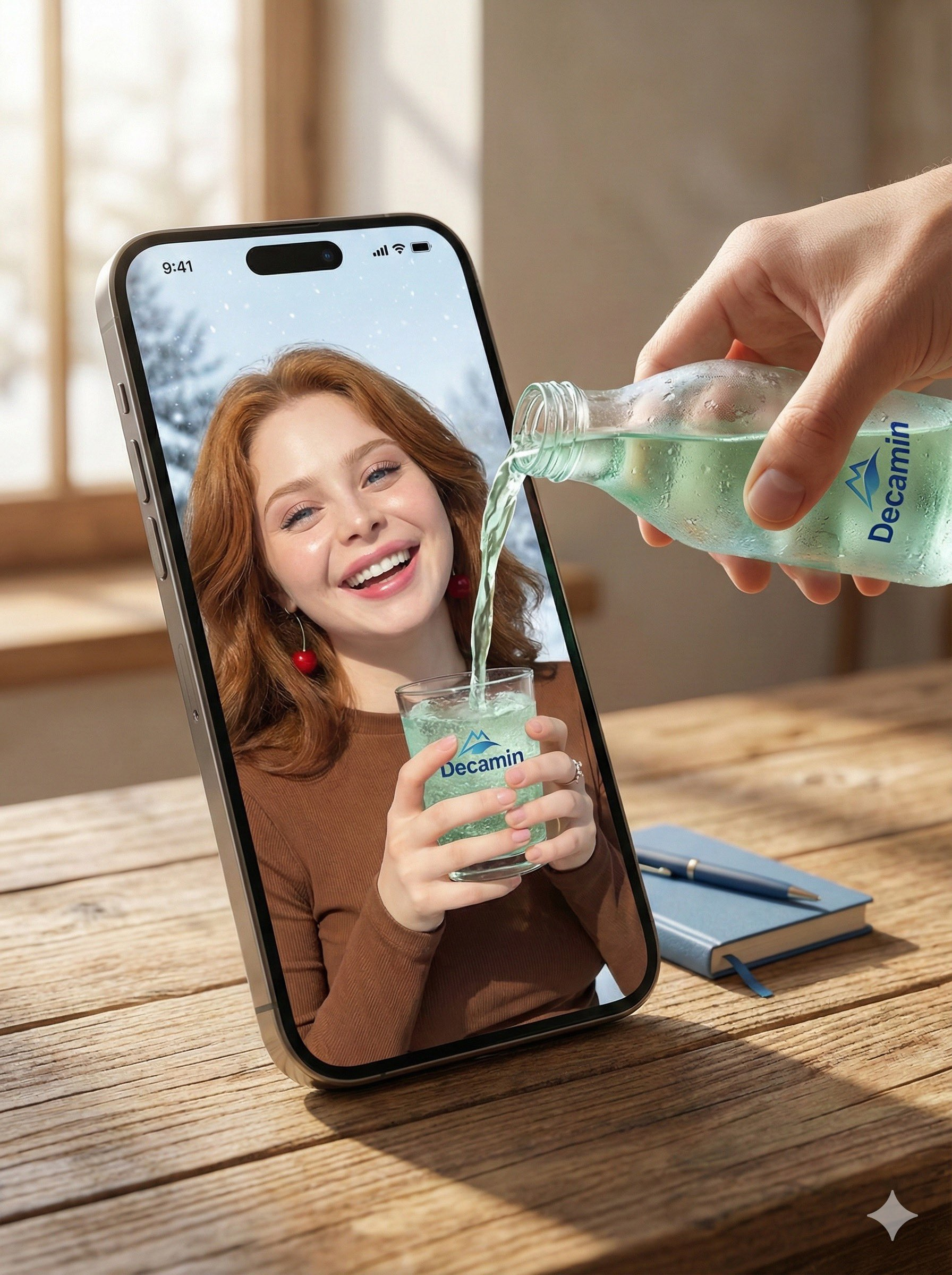 Surreal iPhone pouring water into digital glass