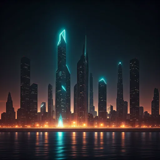 Detailliertes 2K-Kunstwerk einer futuristischen Stadt bei Nacht mit Neonlichtern